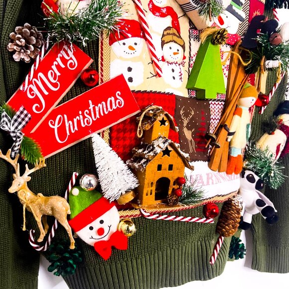 3D Mens Ugly Christmas Sweater: Handmade XXL Holiday Party Pullover - Picture 3 of 10